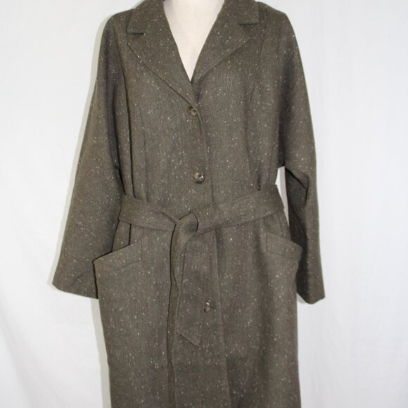 ISAAC MIZRAHI Live!  Women's Coat Olive Green Wool Blend Tweed Lined Size 18W - Picture 1 of 15